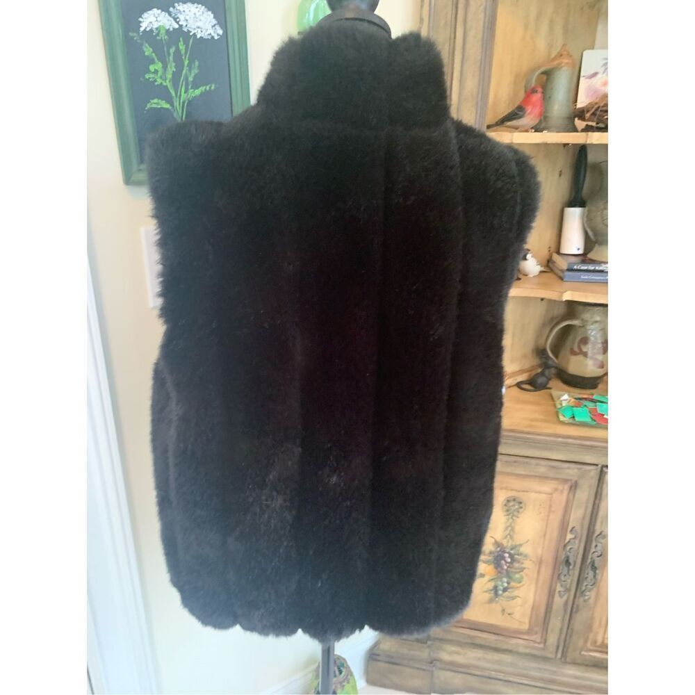 Coaco NY Reversible Soft Faux Fur Sleeveless Black Vest Jacket Winter - Picture 2 of 13